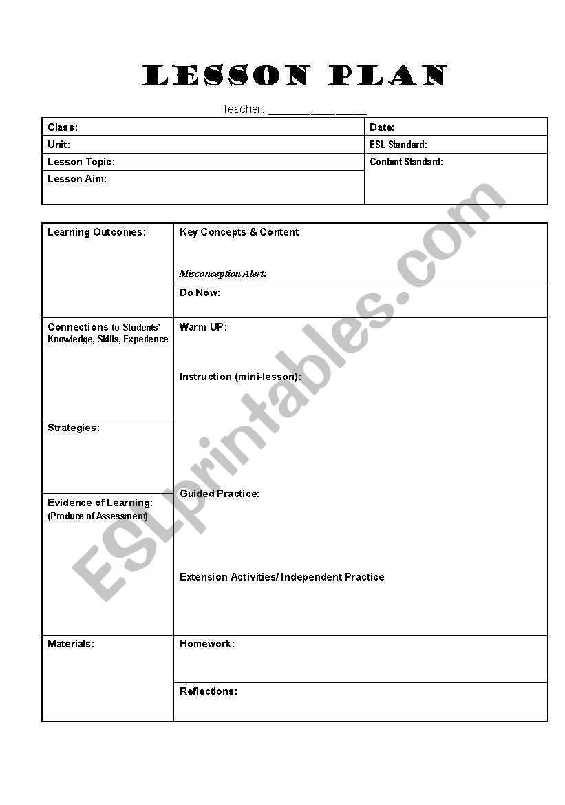 Lesson Plan Template – Esl Worksheetgracie88 Pertaining To Blank Unit Lesson Plan Template