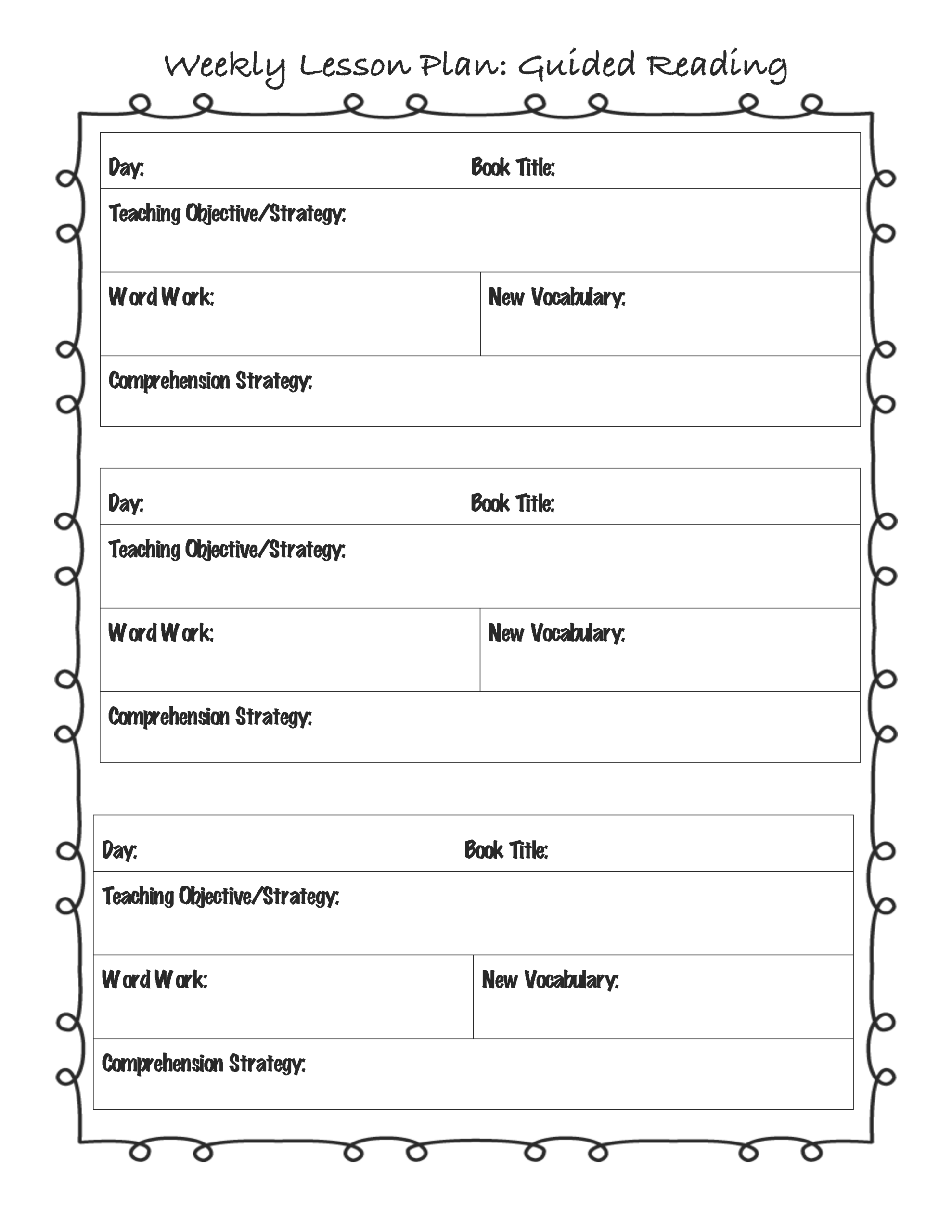 Lesson Plan Template | Weekly Guided Reading Lesson Plan For Teacher Plan Book Template Word