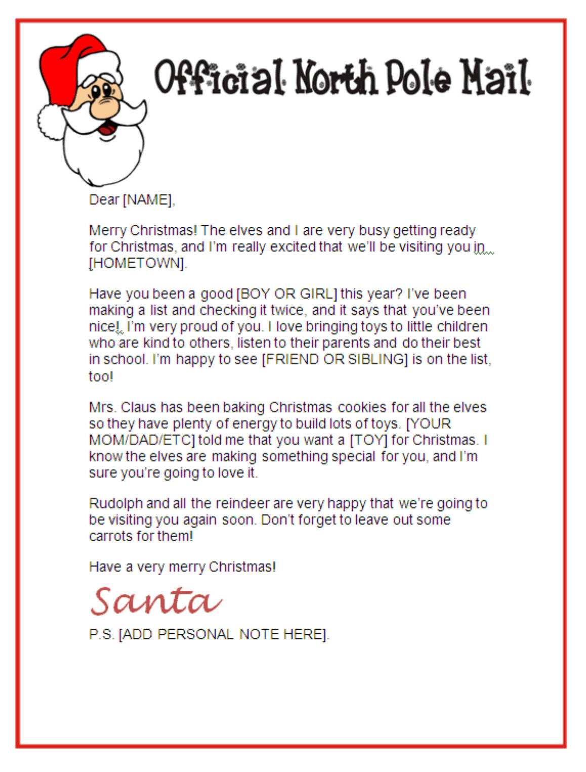 Letter From Santa Template | E Commercewordpress In Santa Letter Template Word