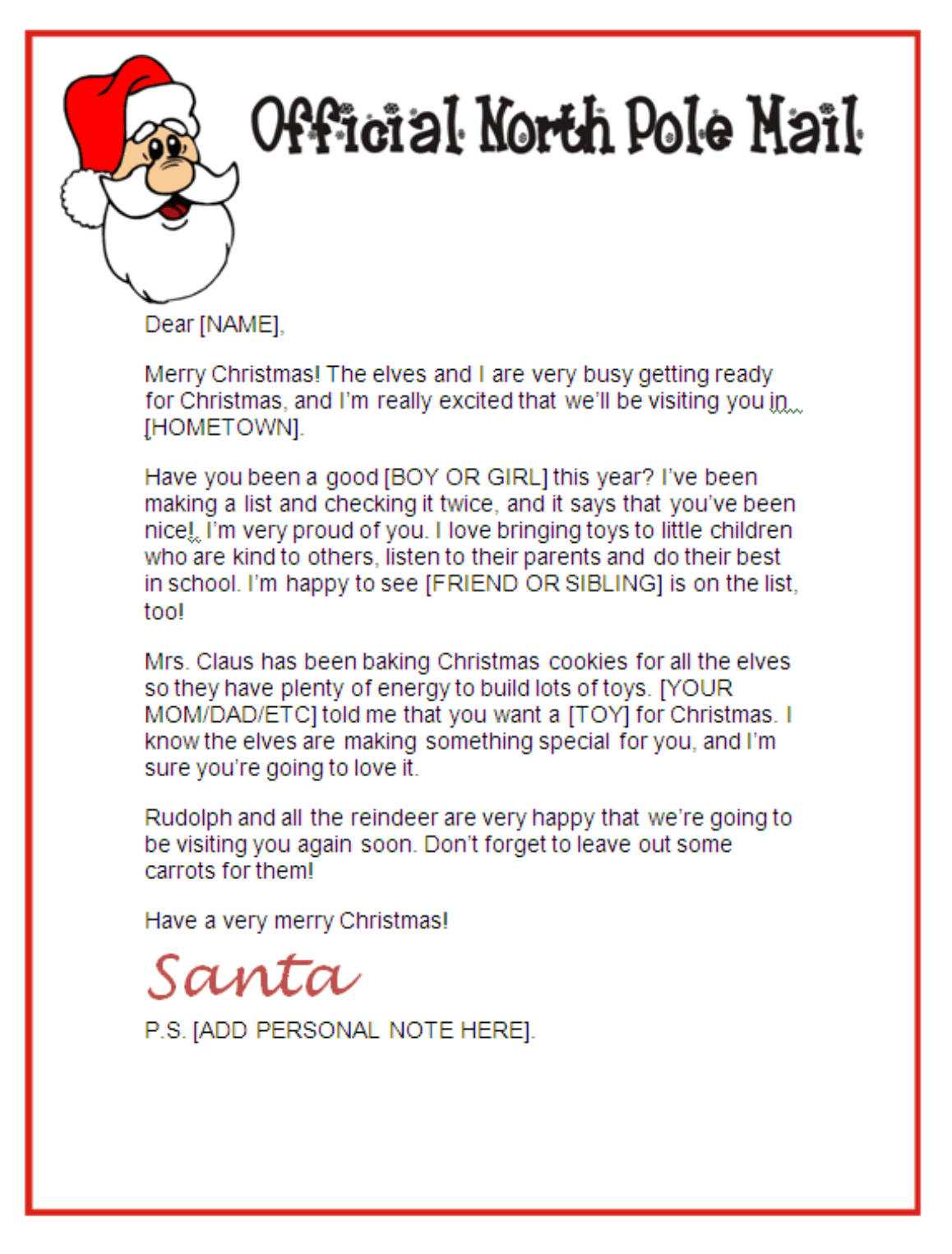 Letter From Santa Template | E Commercewordpress With Letter From Santa Template Word