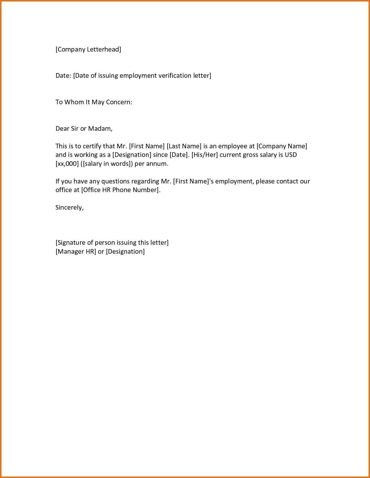 Letters Of Employment Verification – Calep.midnightpig.co With Employment Verification Letter Template Word