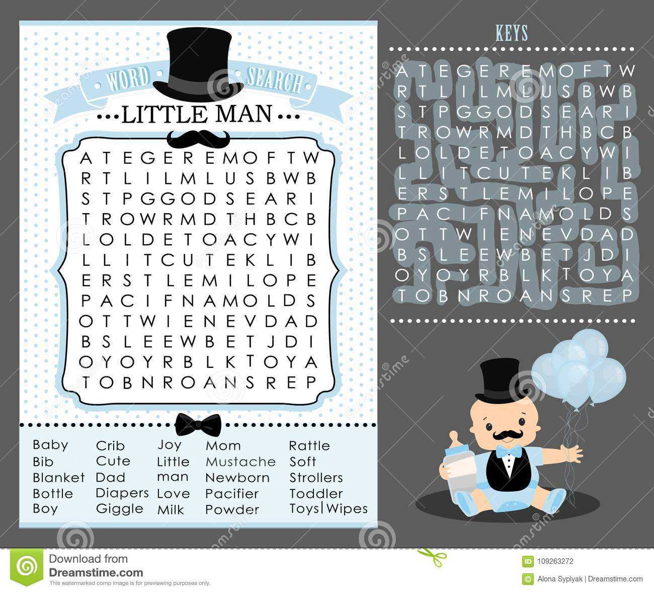 Little Man Party Game First Birthday, Baby Shower Word With Regard To Blank Word Search Template Free