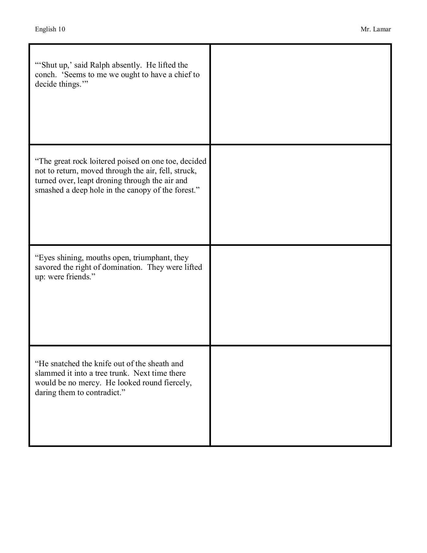 Lord Of The Flies:::: Double Entry Journals Pages 1 – 10 With Double Entry Journal Template For Word