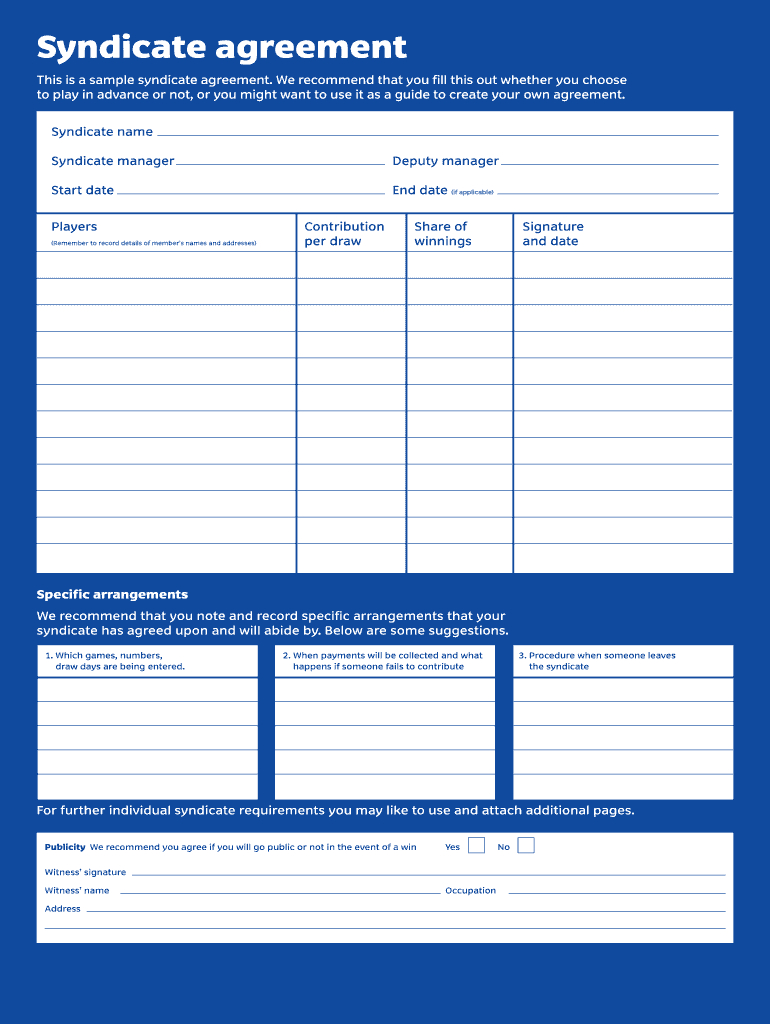 Lottery Syndicate Form – Fill Online, Printable, Fillable With Regard To Lottery Syndicate Agreement Template Word