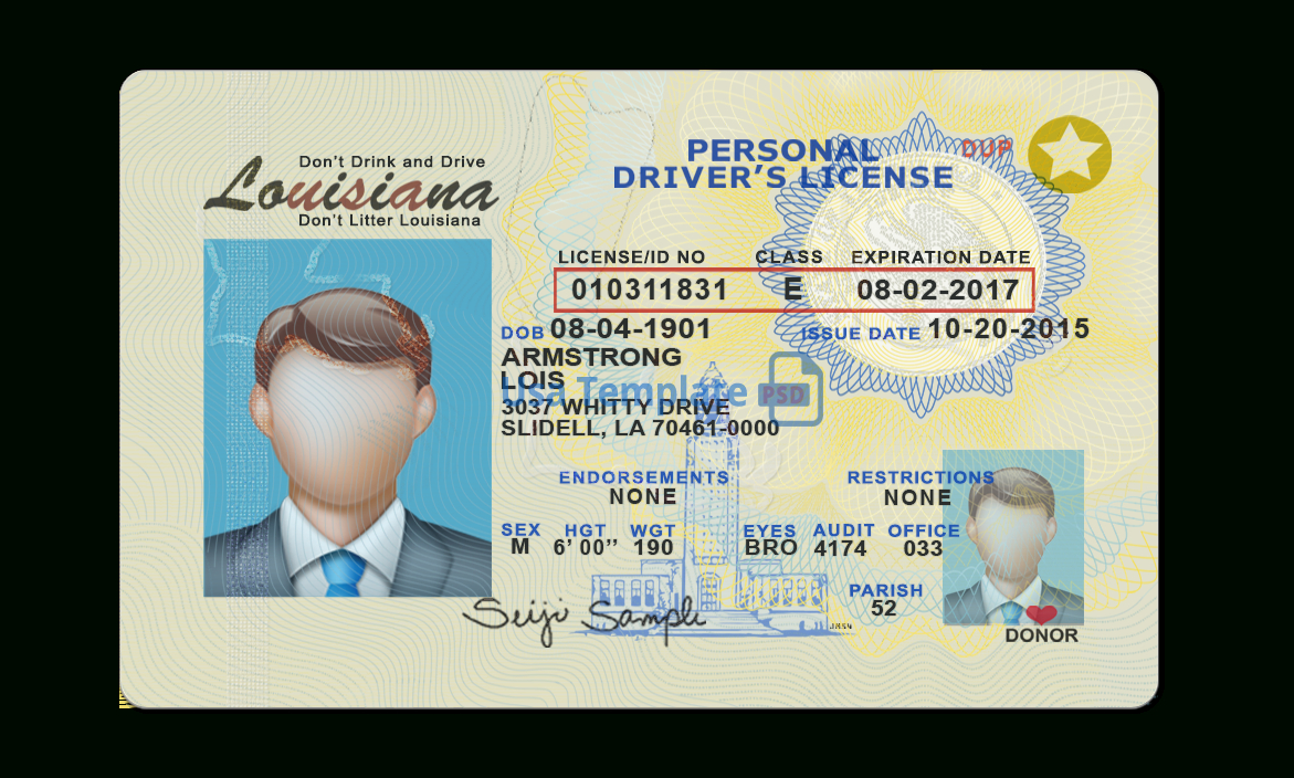 Louisiana Driver License Psd Template Inside Blank Drivers License Template