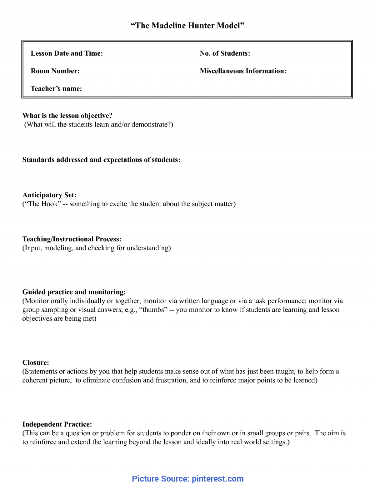 Madeline Hunter Lesson Plan Template Twiroo Com | Lesso Within Madeline Hunter Lesson Plan Template Blank