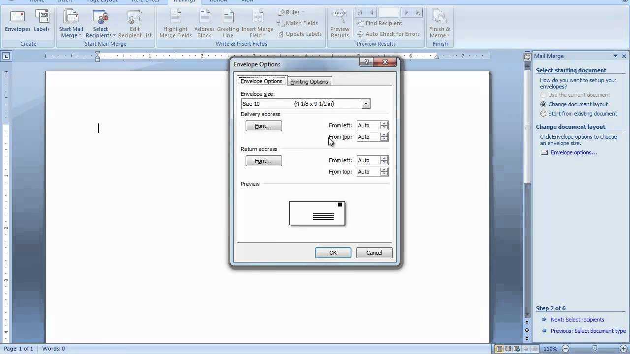 Mail Merge Envelopes In Word 2007 Or Word 2010 Regarding How To Create A Mail Merge Template In Word 2010
