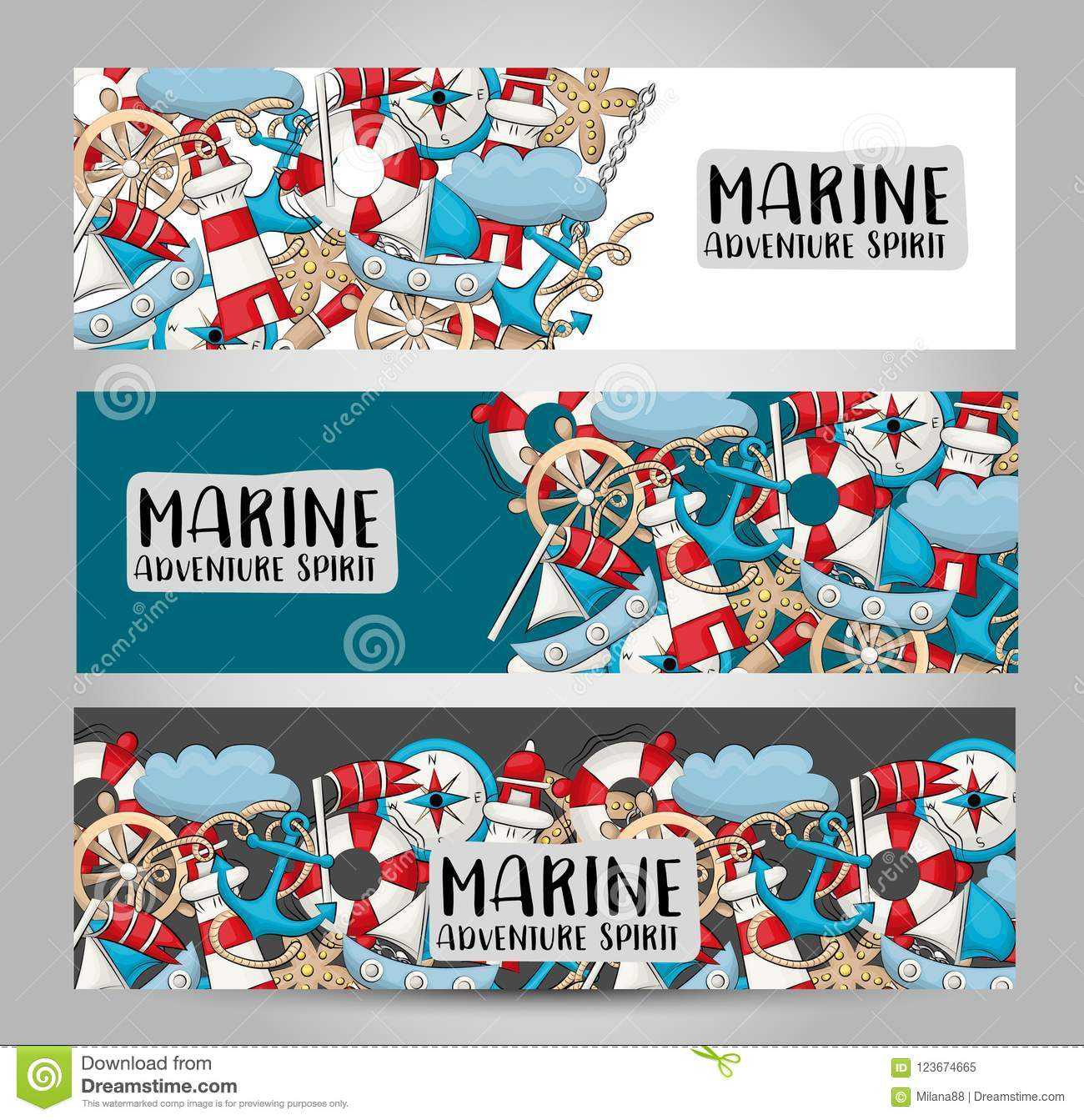 Marine Nautical Travel Concept. Horizontal Banner Template With Regard To Nautical Banner Template