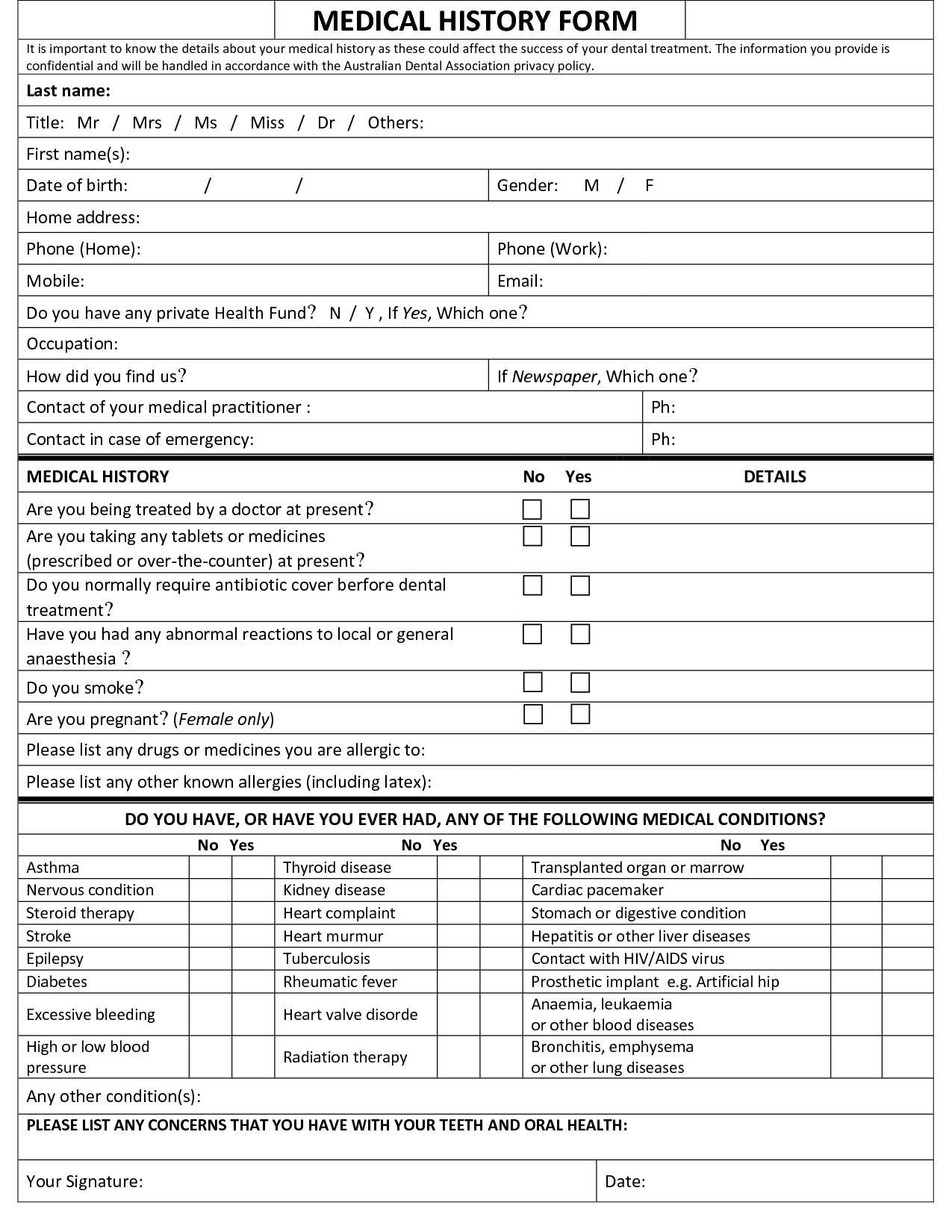 Medical History Form Template | Templates Free Printable Intended For Medical History Template Word