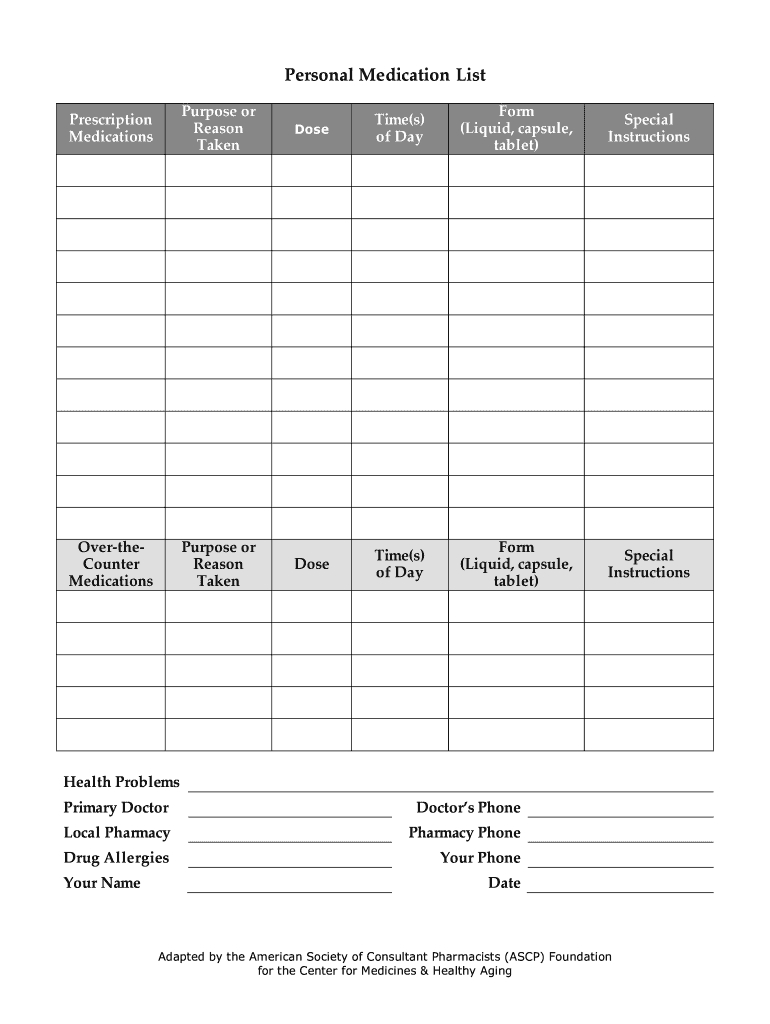 Medication List Form Template – Calep.midnightpig.co With Blank Prescription Form Template