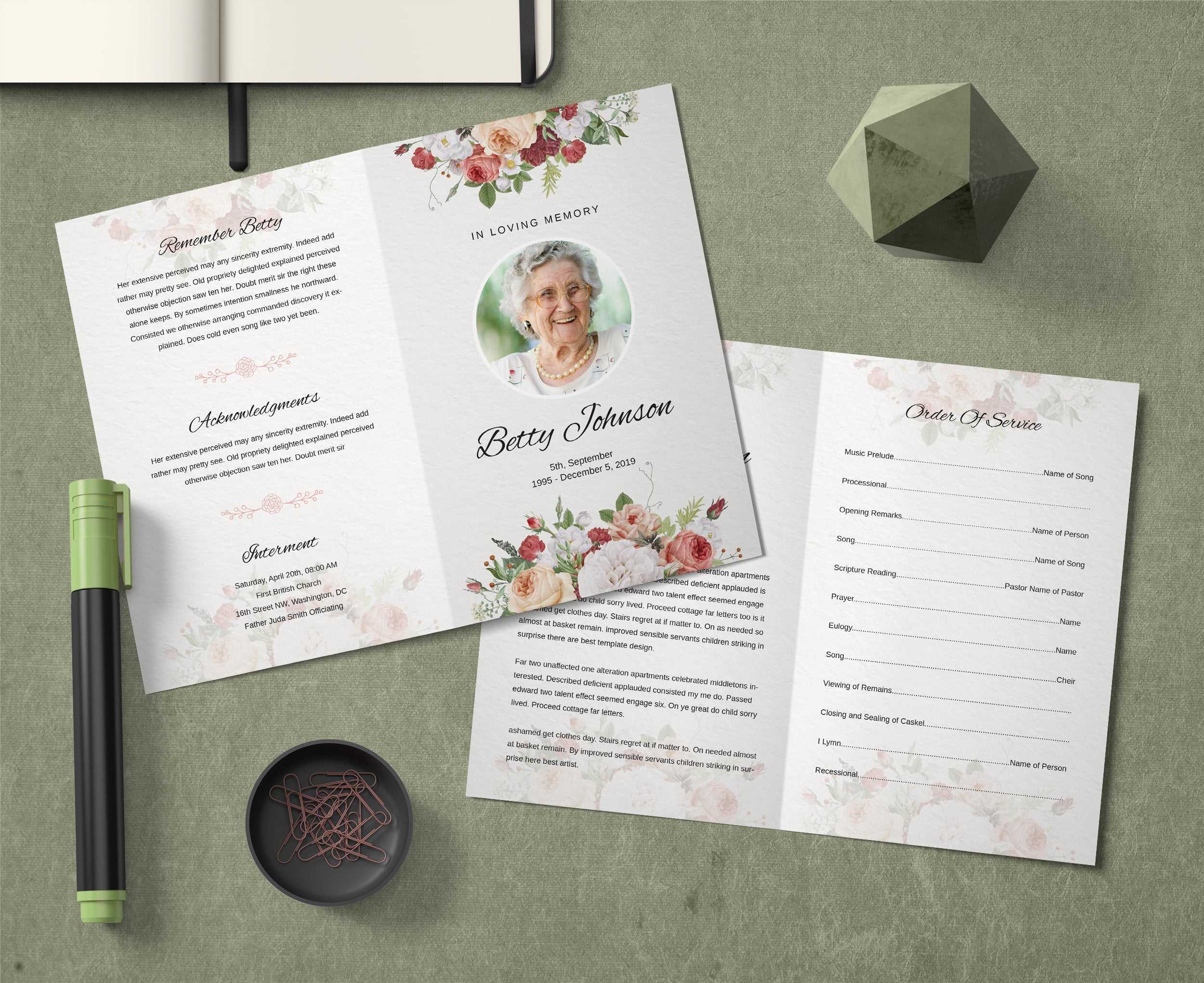 Memorial Funeral Program Template | Obituary Template | Photoshop ,  Photoshop Elements And Ms Word Template | Instant Download–Fp 055 Inside Obituary Template Word Document