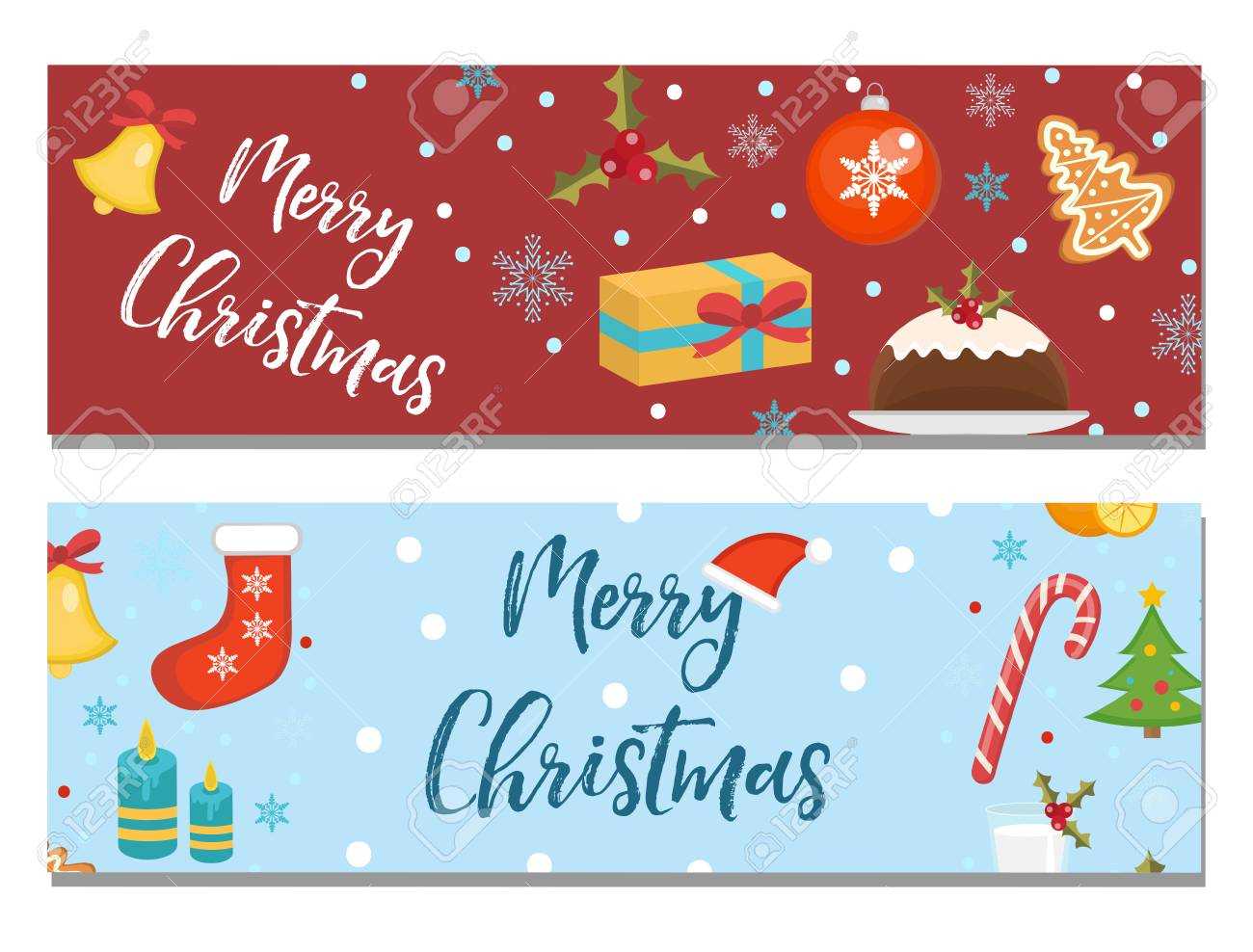 Merry Christmas Set Of Banners, Template With Space For Text Intended For Merry Christmas Banner Template