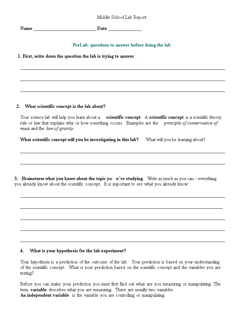 Middle School Lab Report | Templates At For Science Lab Report Template