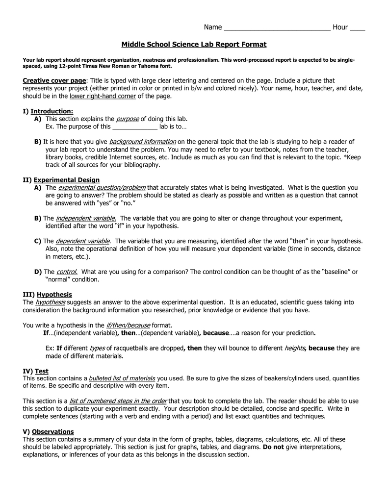 Middle School Science Lab Report Format In Science Experiment Report Template