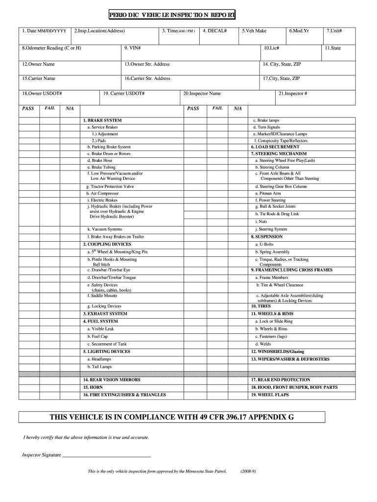 Minnesota Periodic Vehicle Inspection Report – Fill Online With Vehicle Inspection Report Template