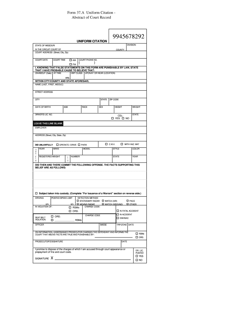 Missouri Uniform Citation – Fill Out And Sign Printable Pdf Template |  Signnow In Blank Speeding Ticket Template