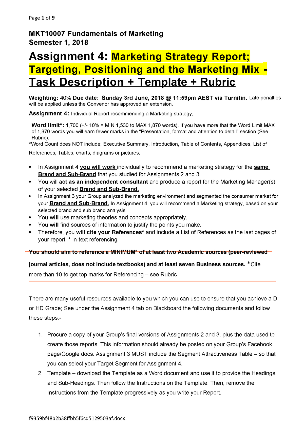 Mkt10007 Assignment 4 Template & Rubric S1,18 – Marketing With Regard To Assignment Report Template
