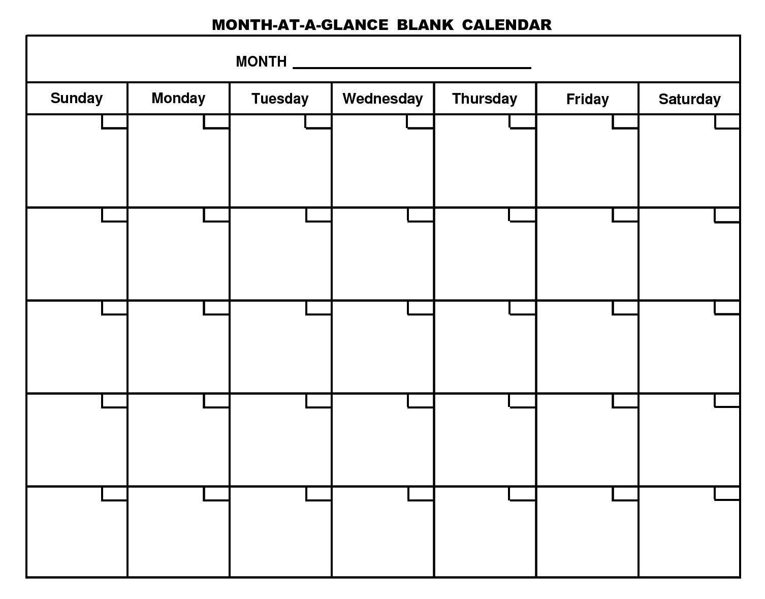 Month At A Glance Blank Calendar Template - Dalep.midnightpig.co Inside Blank Calender Template