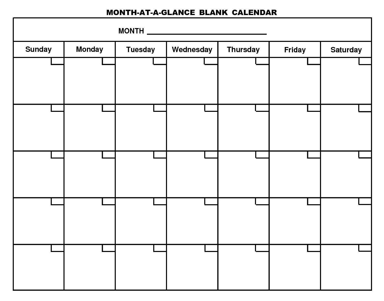 Month At A Glance Blank Calendar Template – Dalep.midnightpig.co Inside Blank Calender Template