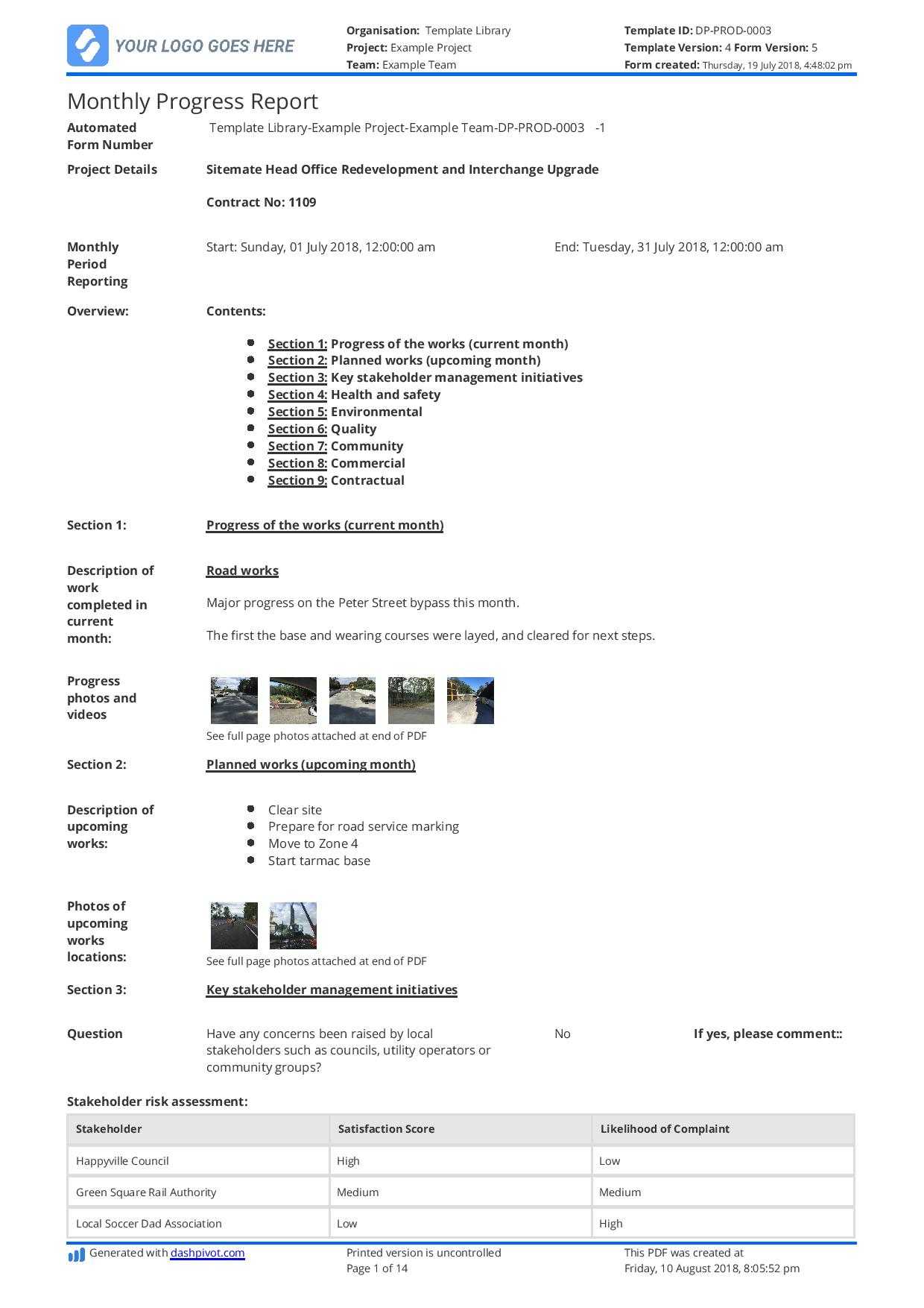 Monthly Construction Progress Report Template: Use This With Regard To Monthly Status Report Template