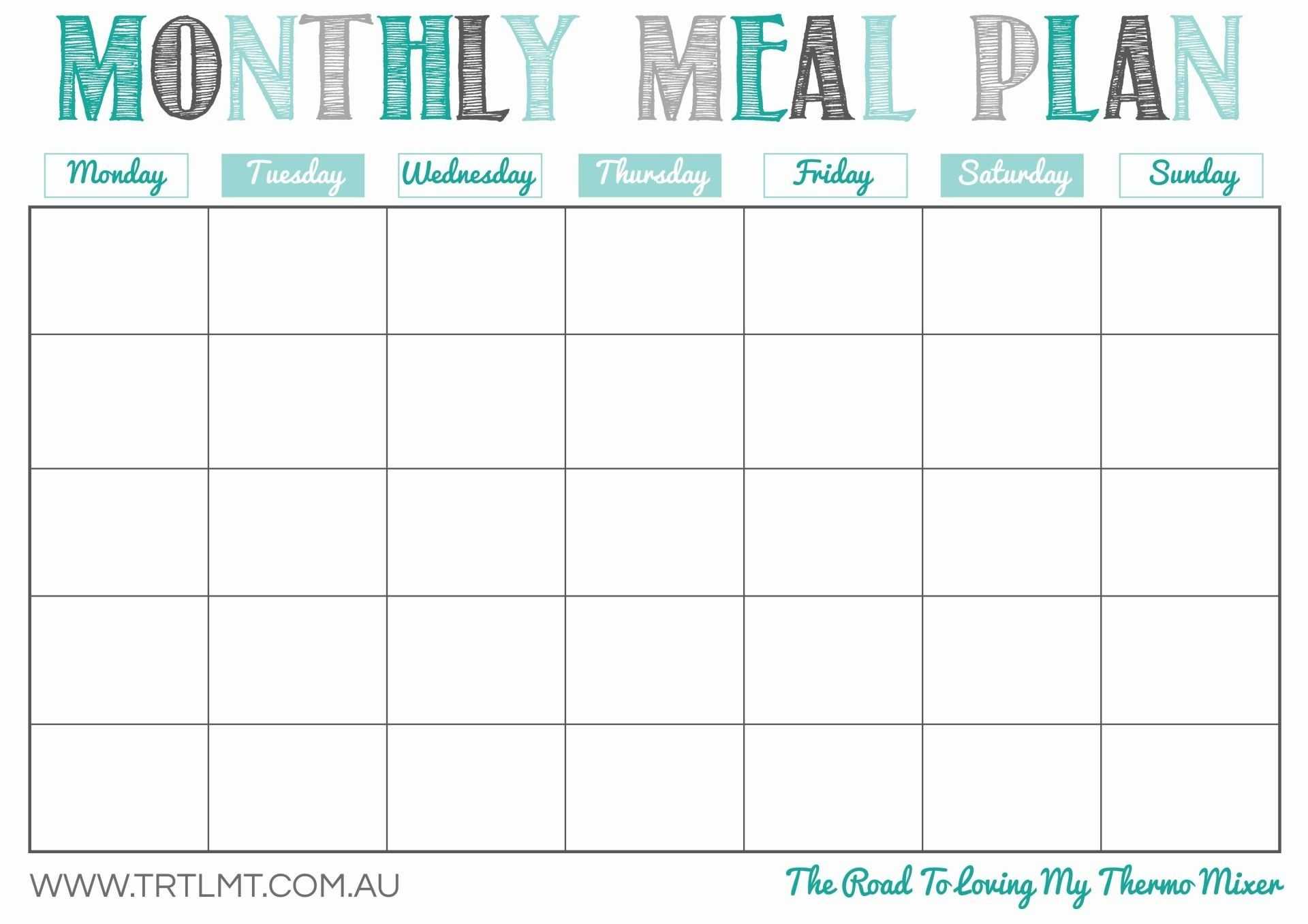 Monthly Meal Plan Printable | Template Business Psd, Excel For Meal Plan Template Word