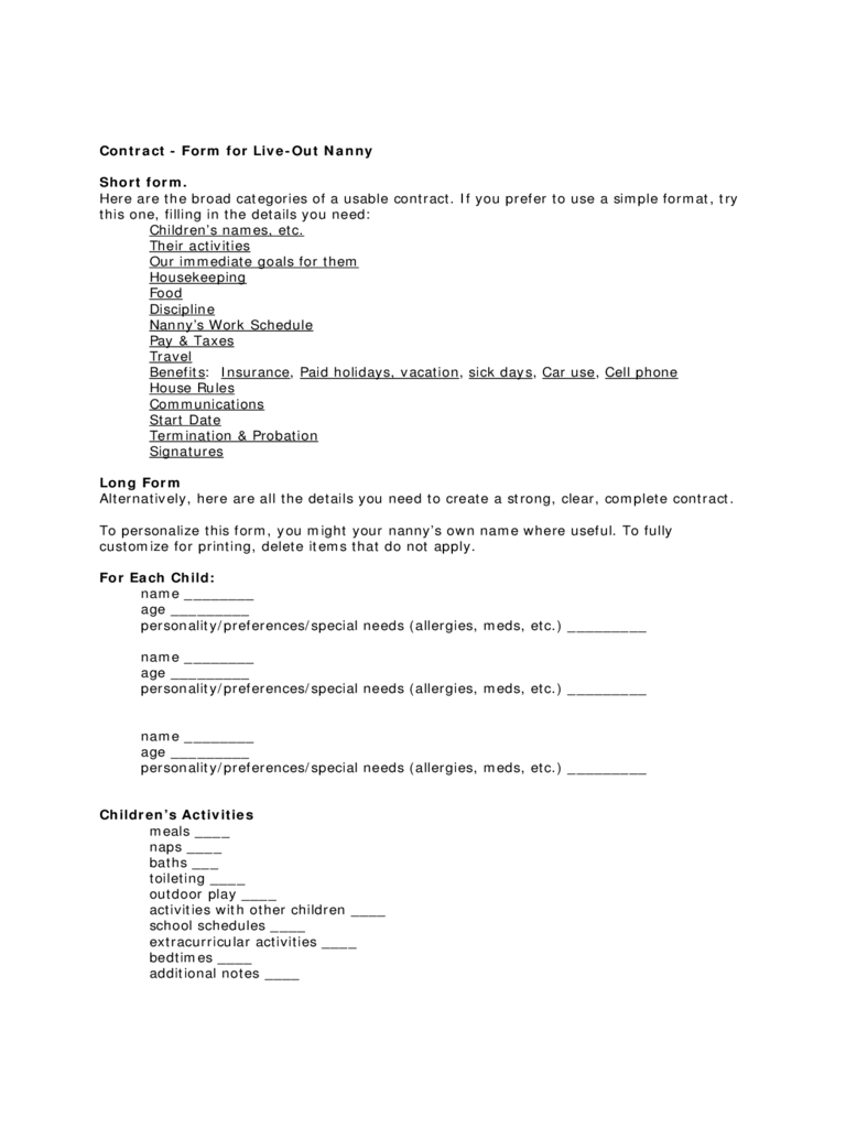 Nanny Contract Template – 2 Free Templates In Pdf, Word Within Nanny Contract Template Word