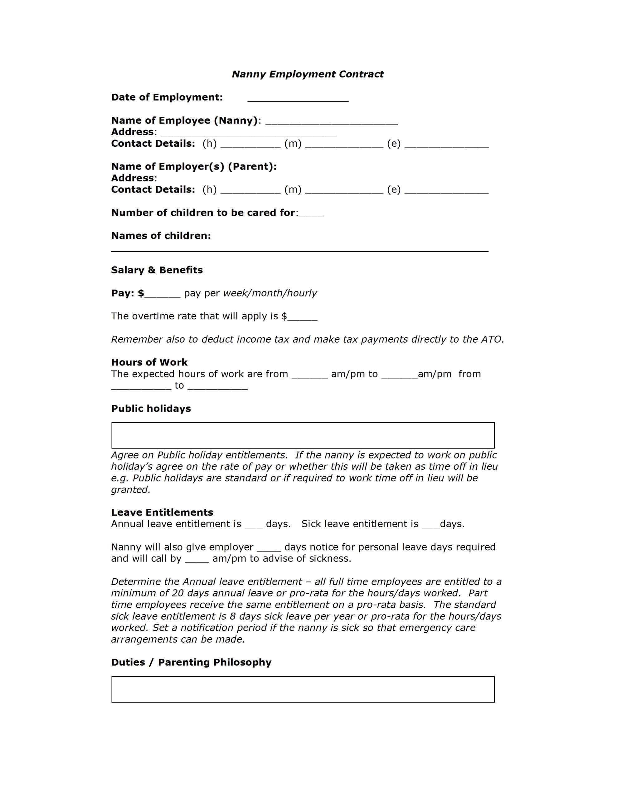 Nanny Contract Template Intended For Nanny Contract Template Word