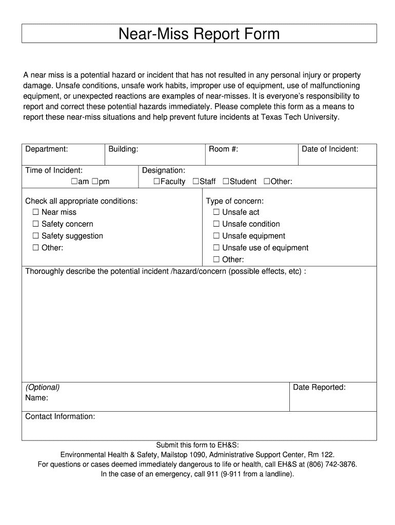 Near Miss Incident Report Format – Calep.midnightpig.co For Near Miss Incident Report Template