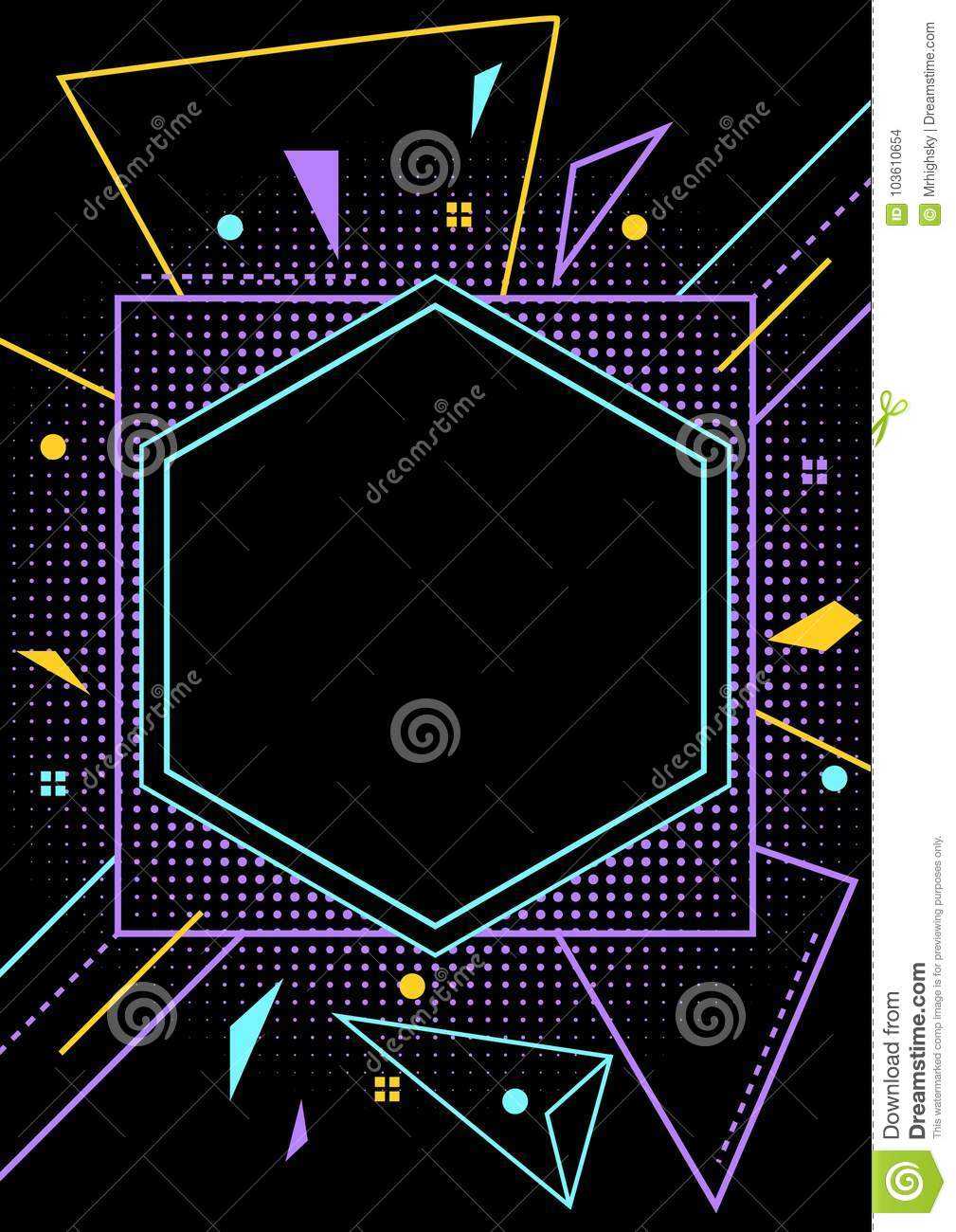Neon Style Blank Party Flyer Layout Stock Vector Regarding Blank Templates For Flyers
