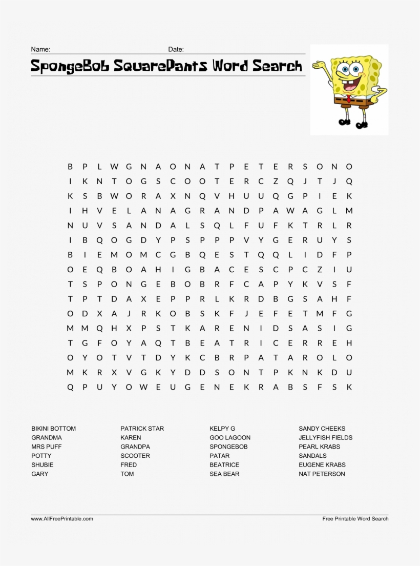 New Spongebob Word Search Free Squarepants Templates Within Blank Word Search Template Free