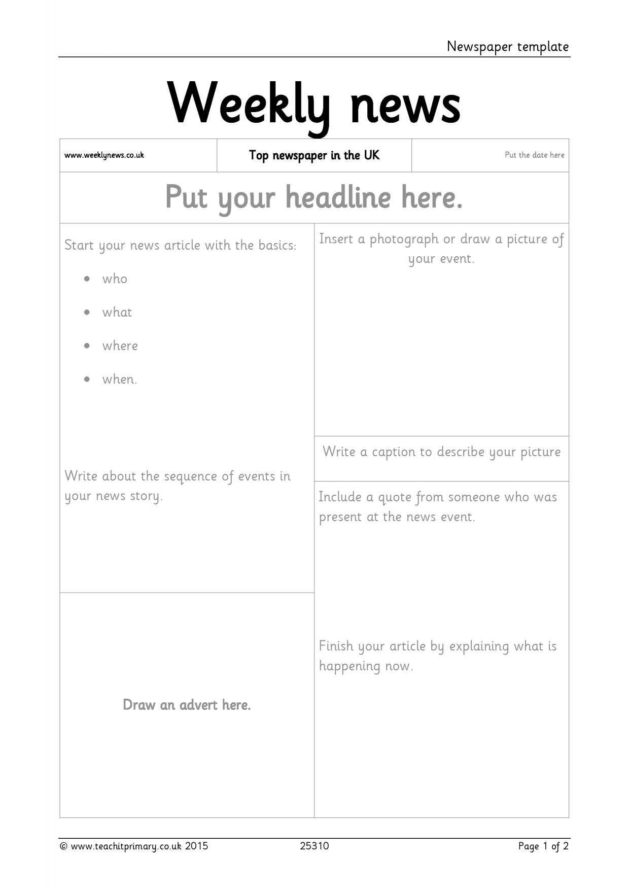 Newspaper Template With Science Report Template Ks2