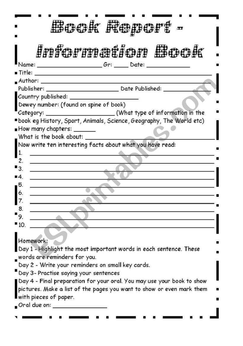 Non Fiction Book Report And Oral Presentation - Esl Regarding Nonfiction Book Report Template