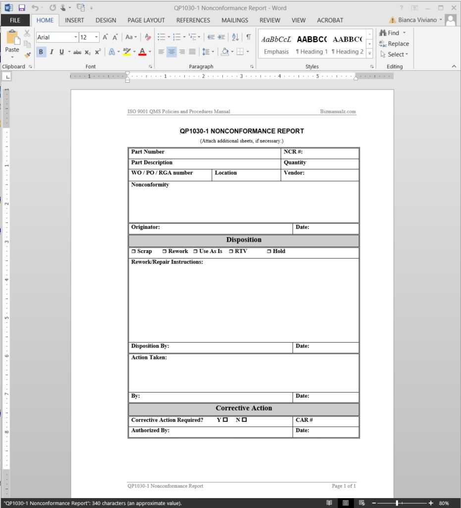 Nonconformance Report Iso Template | Qp1030 1 Inside Iso 9001 Internal Audit Report Template