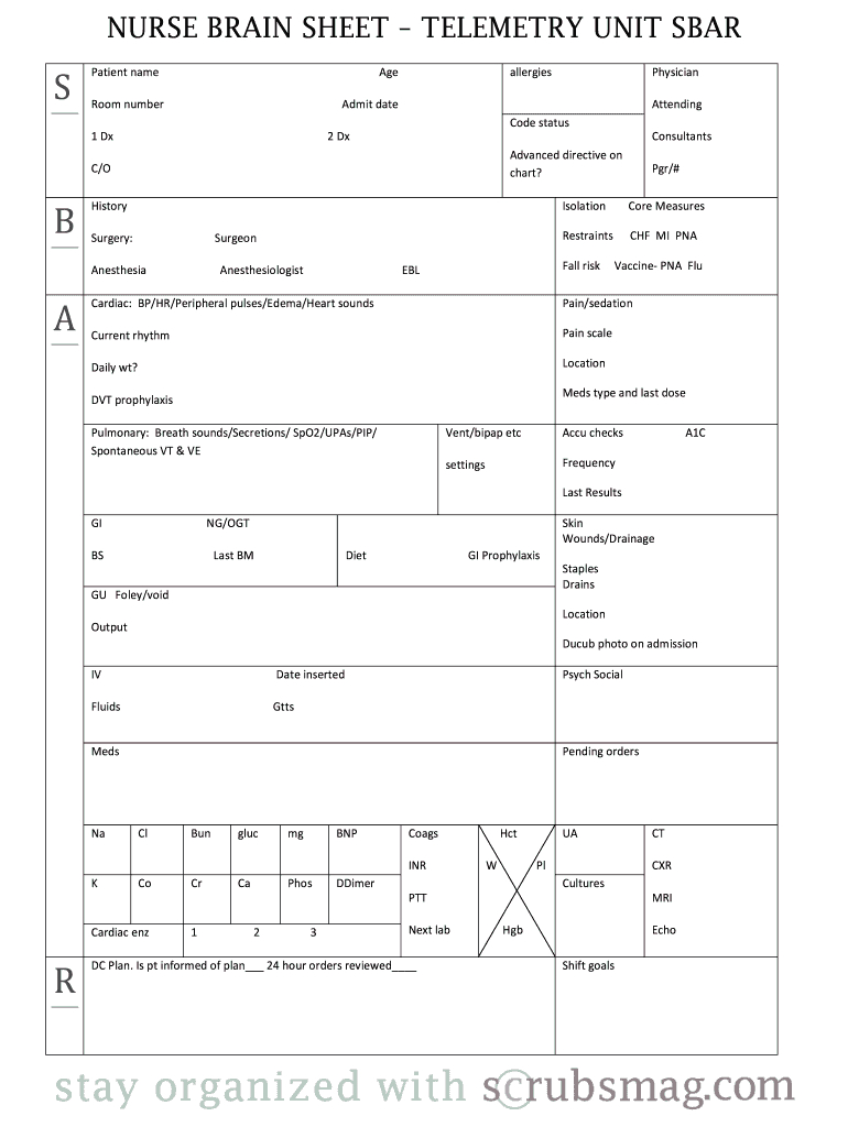 Nurse Brain Sheet Editable – Fill Online, Printable In Nursing Report Sheet Templates