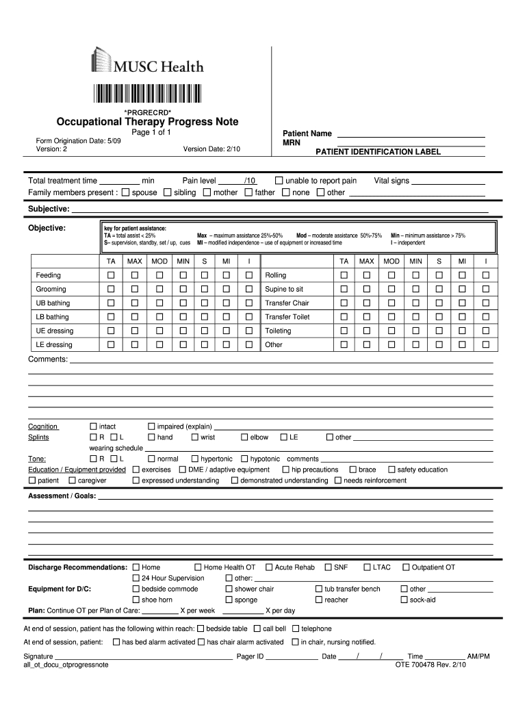 Occupational Therapy Contact Notes – Fill Online, Printable Pertaining To Blank Soap Note Template