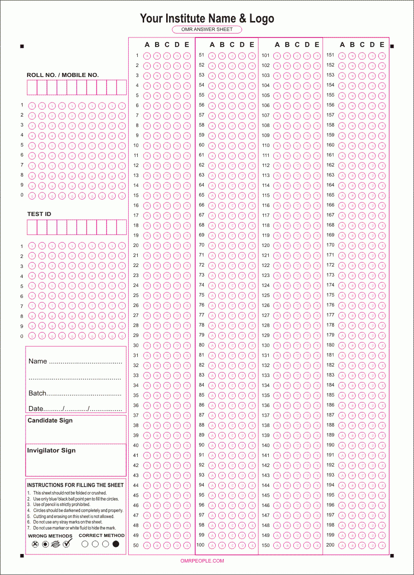 Omr Sheet Checker Software  Omr Scanner, Omr Software Inside Blank Answer Sheet Template 1 100