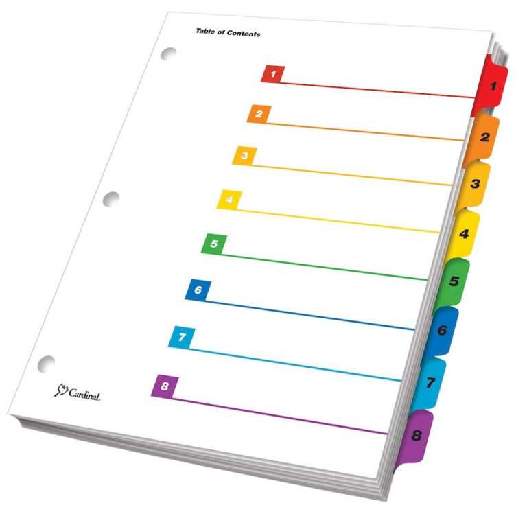 Onestep® Printable Table Of Contents Dividers 8 Tab Multicolor