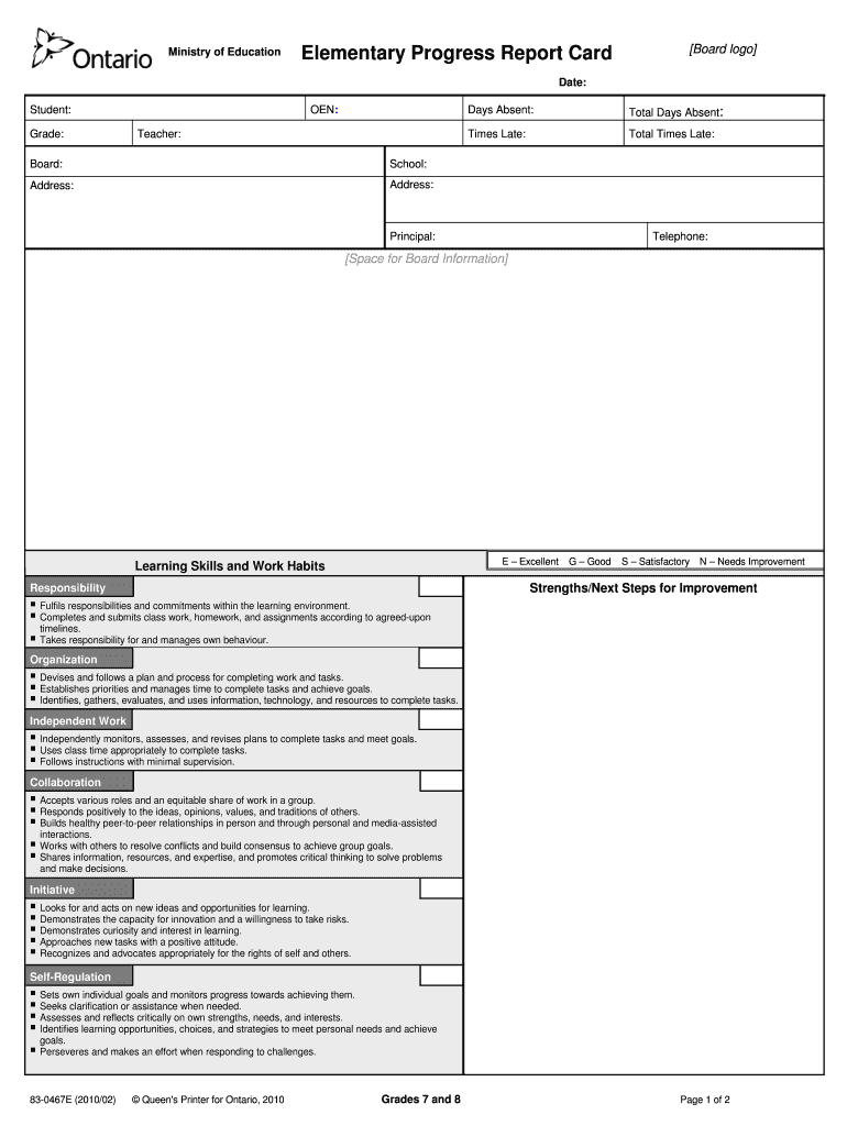 Ontario Report Card Template – Fill Online, Printable For College Report Card Template