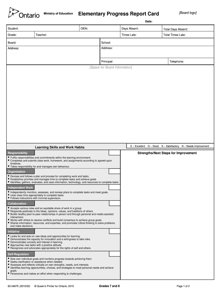 Ontario Report Card Template – Fill Online, Printable Within High School Student Report Card Template