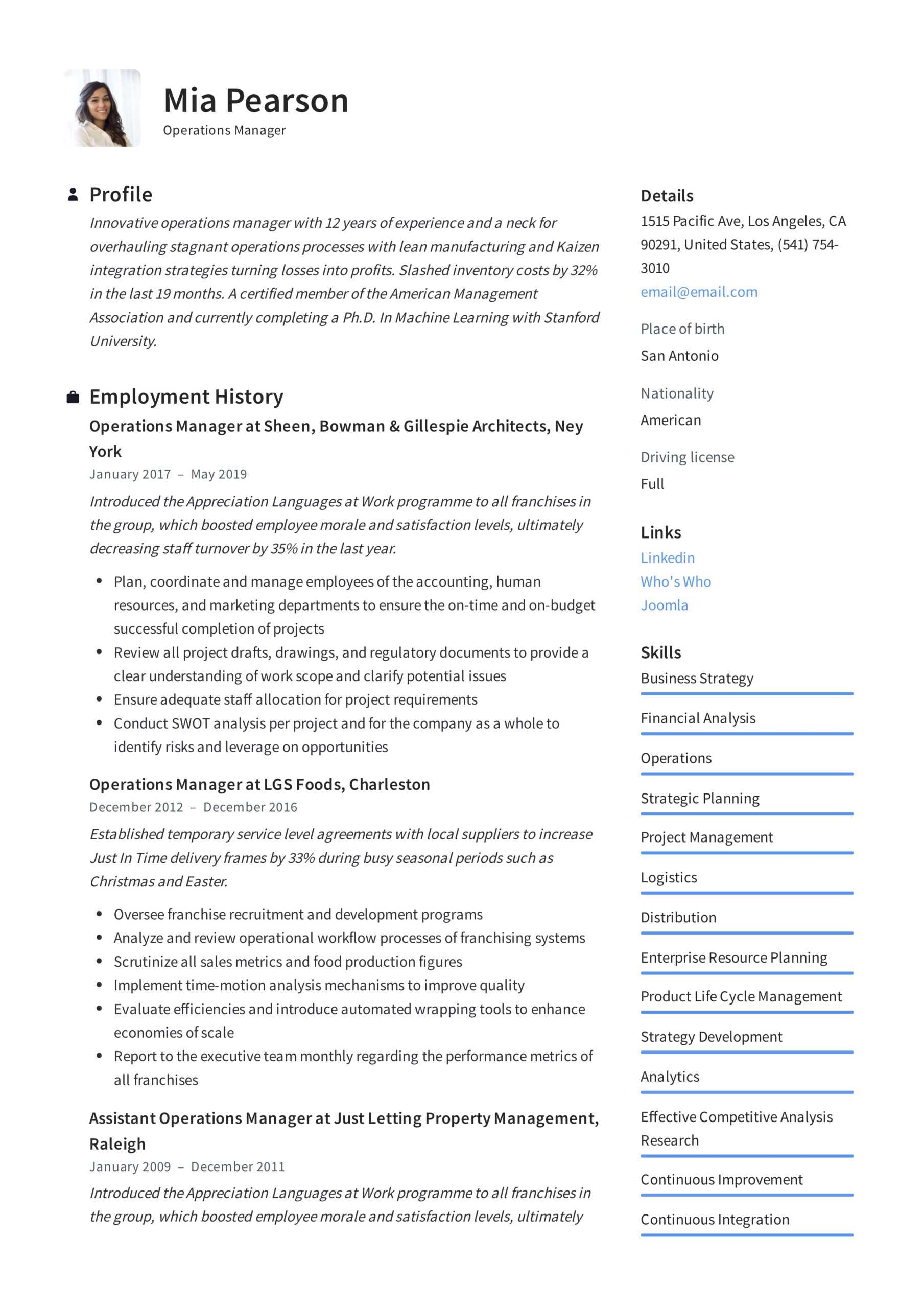 Operations Manager Resume & Writing Guide | +12 Examples | Pdf | For Operations Manager Report Template