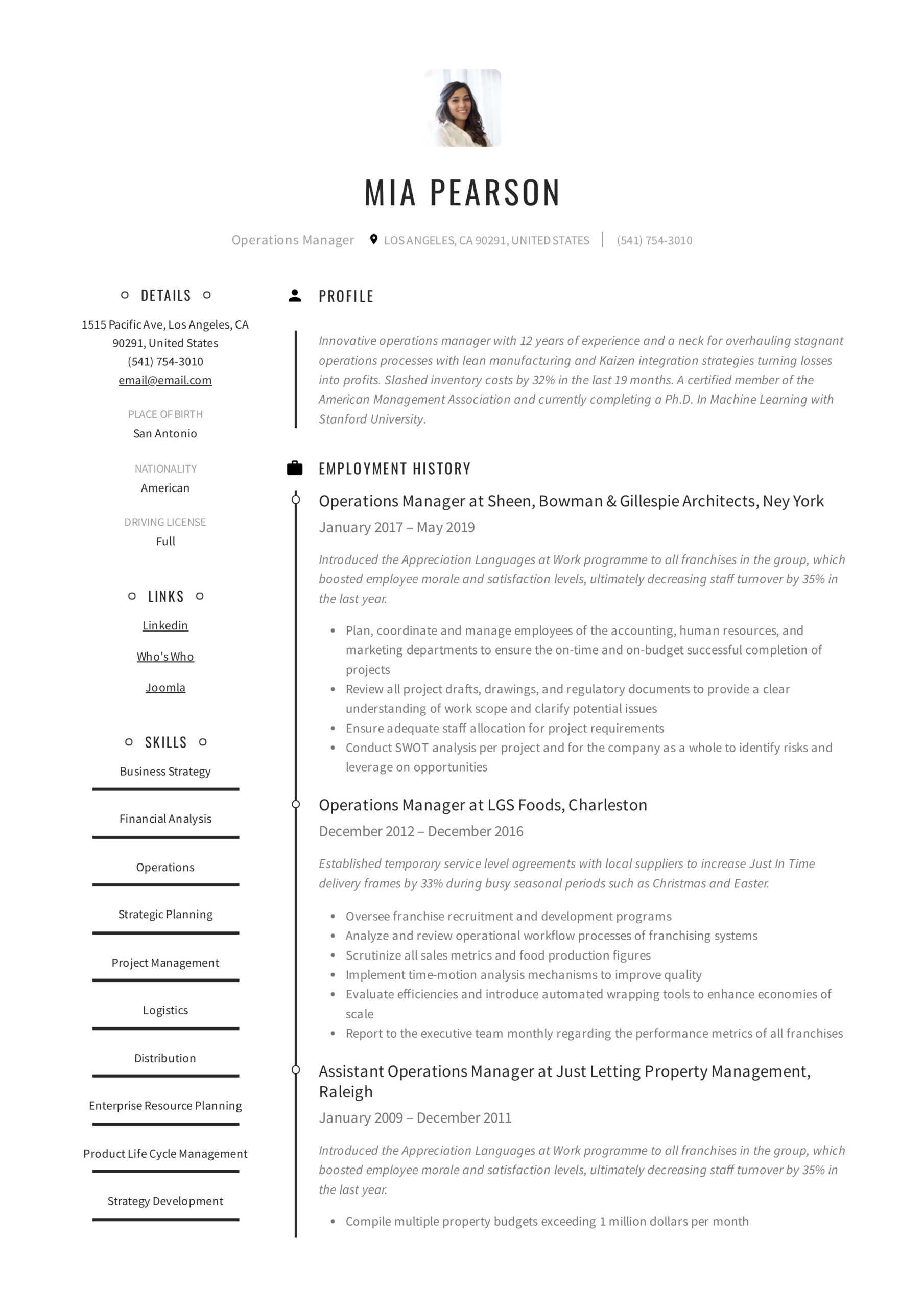 Operations Manager Resume & Writing Guide | +12 Examples | Pdf | Pertaining To Operations Manager Report Template