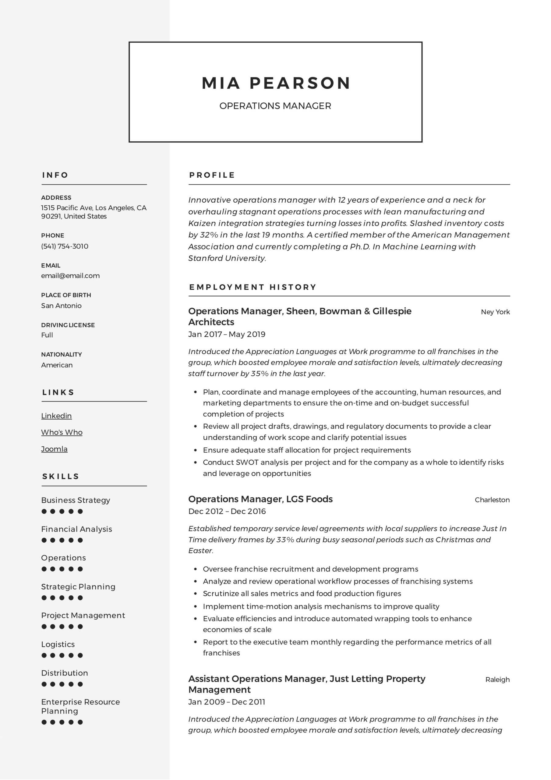 Operations Manager Resume & Writing Guide | +12 Examples | Pdf | With Regard To Operations Manager Report Template