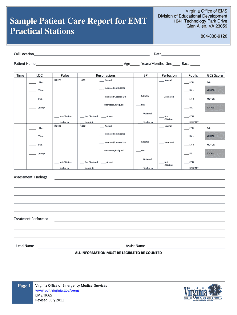 Patient Care Report – Fill Online, Printable, Fillable Throughout Patient Care Report Template