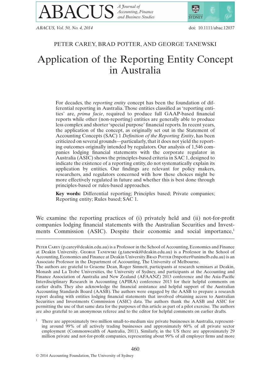 Pdf) Application Of The Reporting Entity Concept In Australia Intended For Acquittal Report Template
