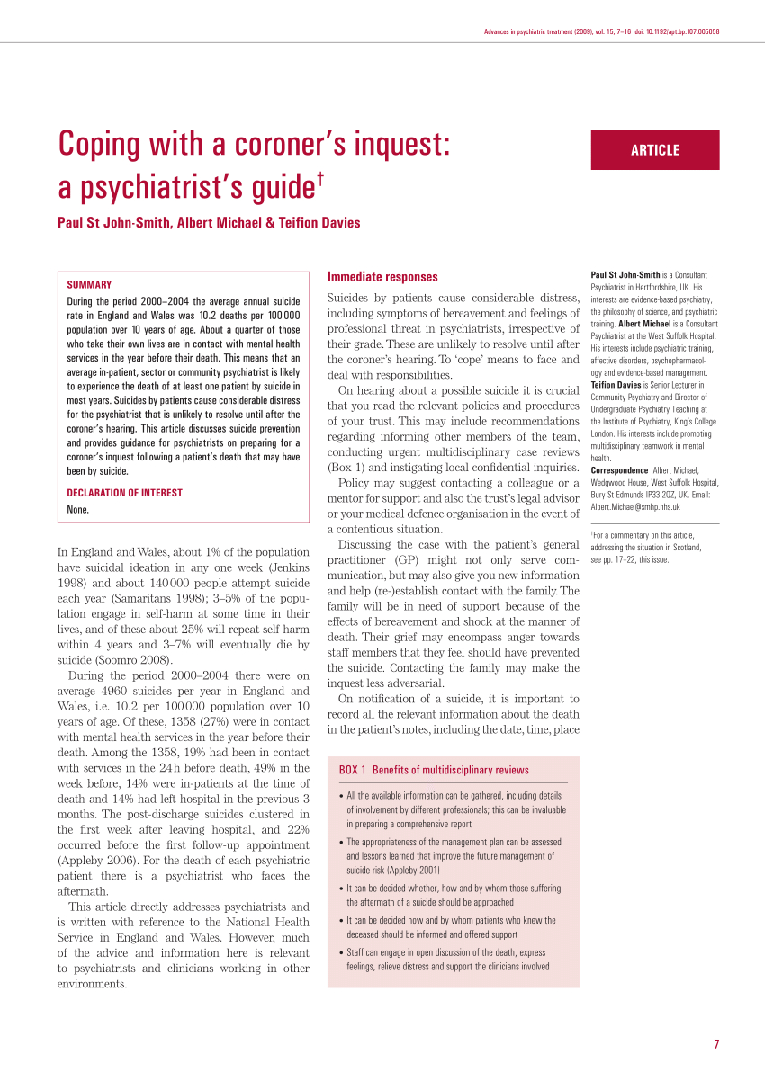 Pdf) Coping With A Coroner's Inquest: A Psychiatrist's Guide Inside Coroner's Report Template