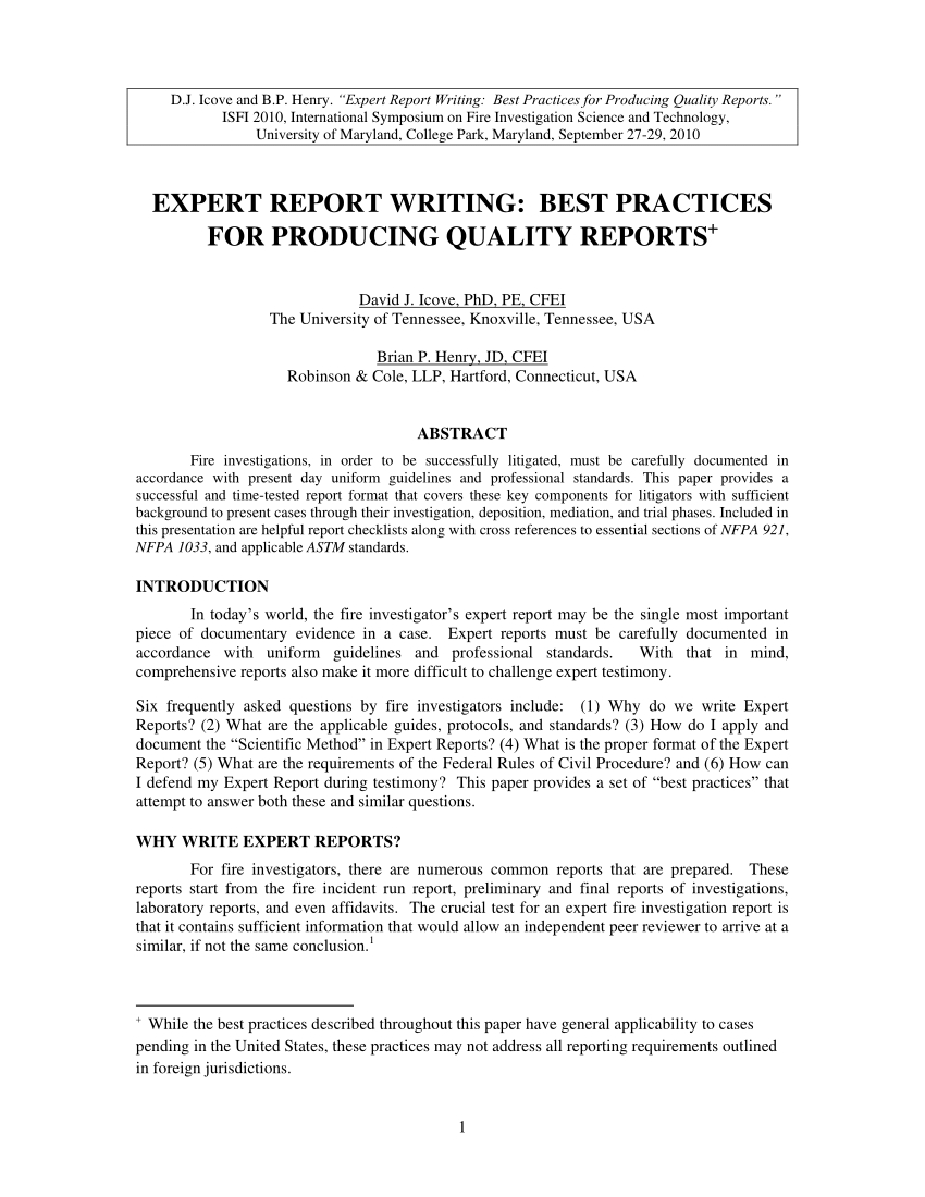 Pdf) Expert Report Writing: Best Practices For Producing Intended For Expert Witness Report Template