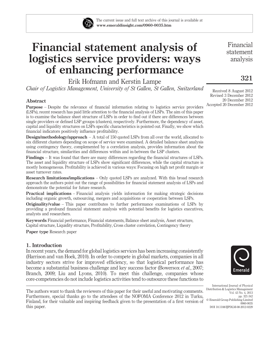 Pdf) Financial Statement Analysis Of Logistics Service Within Credit Analysis Report Template