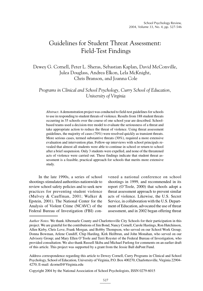 Pdf) Guidelines For Student Threat Assessment: Field Test Pertaining To Threat Assessment Report Template