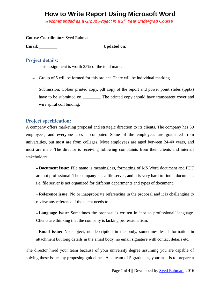 Pdf) How To Write A Report – Assignment Template Within Assignment Report Template