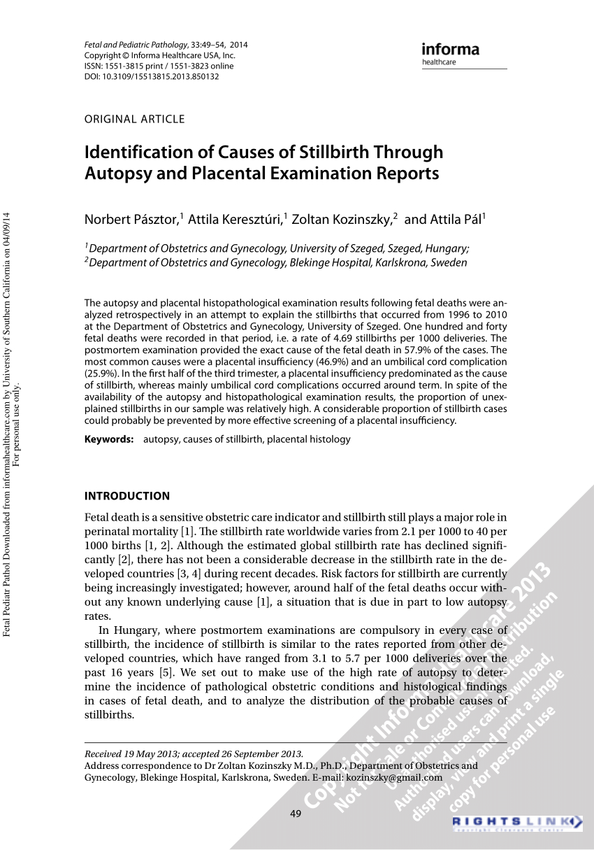 Pdf) Identification Of Causes Of Stillbirth Through Autopsy In Autopsy Report Template